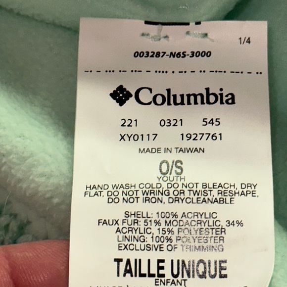 Columbia Mint Green Child’s Knit Acrylic Winter Hat w/Faux Fur OS New - Picture 5 of 7